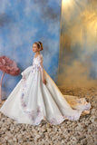 Pentelei Couture Flower Girl Wedding Gown with Floral Embroidery