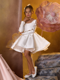 Pentelei Couture Satin Long-Sleeve Short Dress with Bow Accents