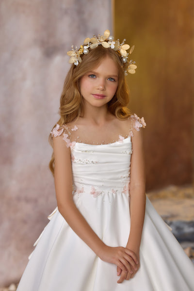 Charming Ivory Pink Girls Pageant Dress | Pentelei Couture | Flower Girl
