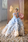 Enchanting Blue Ruffle Gown | Pentelei Couture | Girls Pageant & Special Occasion