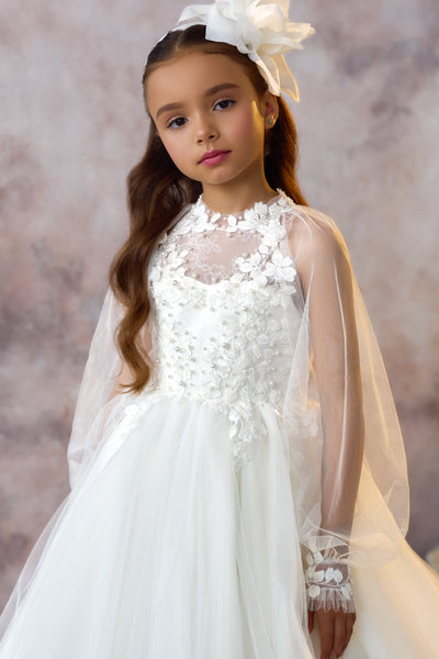 Ivory Floral Appliqué Girls Gown | Blush Kids | Communion Pageant Dress