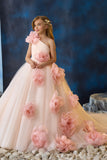 Dreamy Floral Embellished Flower Girls Gown | Pentelei Couture