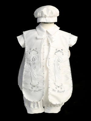 Boys’ Baptism Romper – Maria Embroidered Christening Outfit with Cap