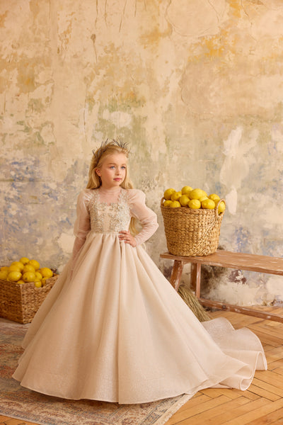 Cappucinno Sparkle Girls Dress | Pentelei Couture