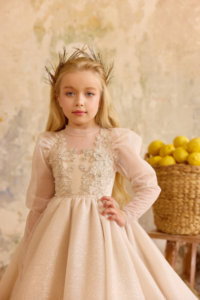 Cappucinno Sparkle Girls Dress | Pentelei Couture