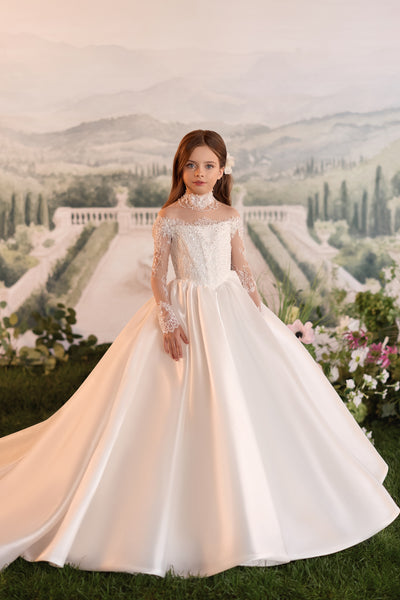 Designer Girls Formal Gown with Train | Pentelei Couture