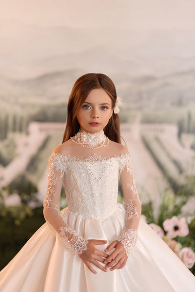 Designer Girls Formal Gown with Train | Pentelei Couture