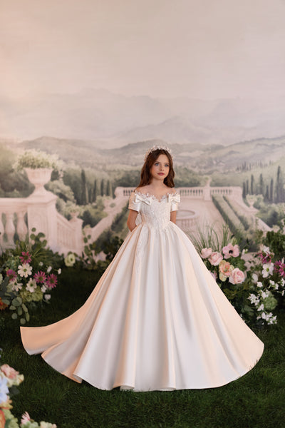 Designer First Communion Dress with Bows | Pentelei Couture