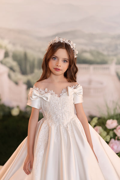 Designer First Communion Dress with Bows | Pentelei Couture