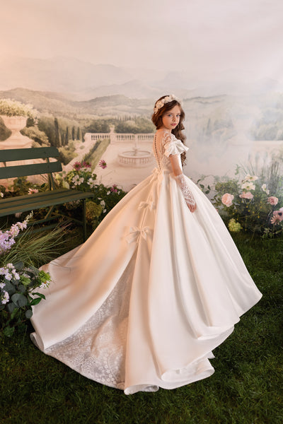 Ivory Girls Formal Gown with Train | Pentelei Couture