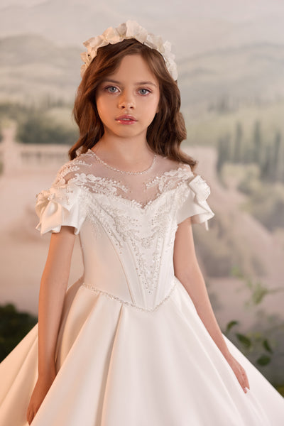 Ivory Girls Formal Gown with Train | Pentelei Couture