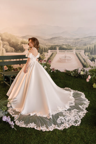 Pentelei Couture Satin First Communion Dress with Train