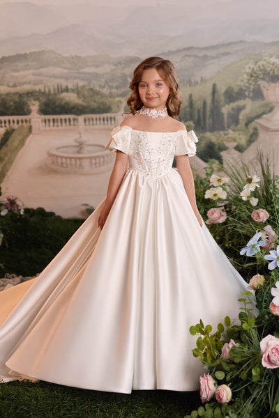 Pentelei Couture Satin First Communion Dress with Train