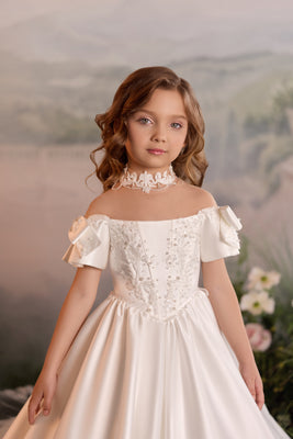 Pentelei Couture Satin First Communion Dress with Train