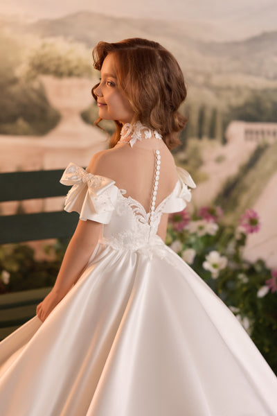 Pentelei Couture Satin First Communion Dress with Train