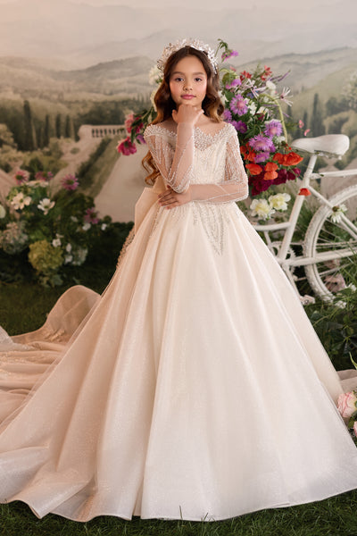 Pentelei Couture Beaded Girls Pageant Ball Gown