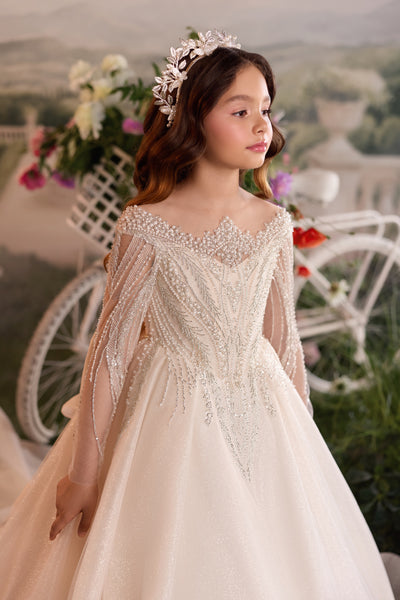 Pentelei Couture Beaded Girls Pageant Ball Gown