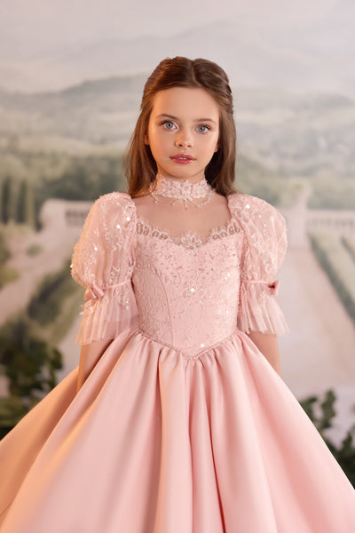 Pentelei Couture Lace & Satin Girls Formal Gown
