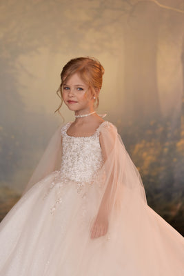 Pentelei Couture Crystal Cape Girls Special Occasion Gown