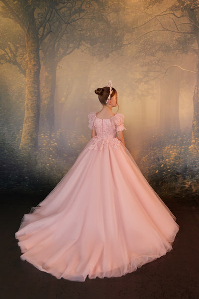 Pentelei Couture Girls Pink Flower Girl Gown