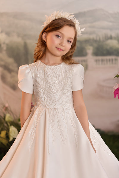 Pentelei Couture Girls Beaded Formal Gown with Cape