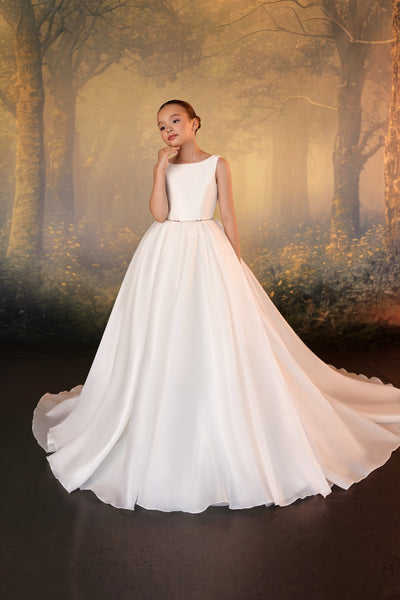 Pentelei Couture Girls Formal Dress with Train & Bow