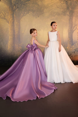 Pentelei Couture Girls Formal Dress with Train & Bow