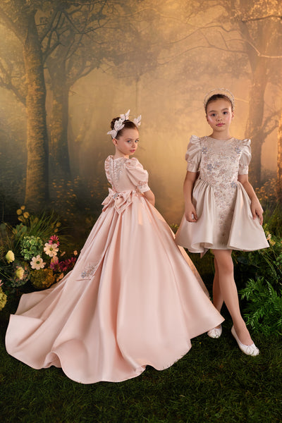 Pentelei Couture Girls Crystal Satin Formal Dress