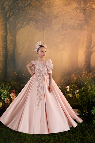 Pentelei Couture Girls Crystal Satin Formal Dress