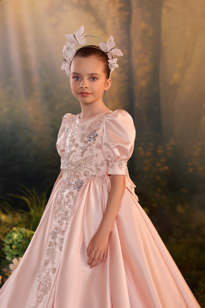 Pentelei Couture Girls Crystal Satin Formal Dress