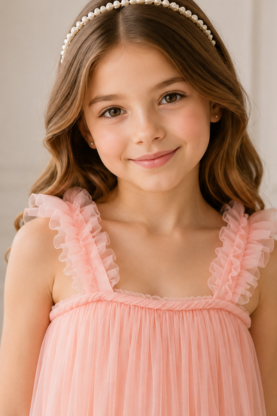Girls Chiffon Party Dress Ruffle Strap Knee Length
