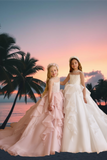 Pentelei Couture Pearl Embellished Girls Gown | Full-Length Flower Girl Dress