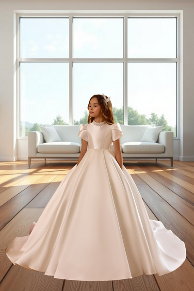 Ivory Girls Satin Dress | Juliette Grace Gown – Pentelei Couture