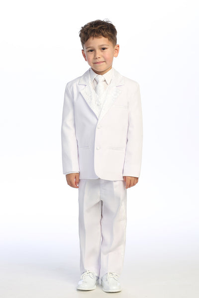 Boys’ White Baptism Suit – Embroidered Religious Symbols for Christening