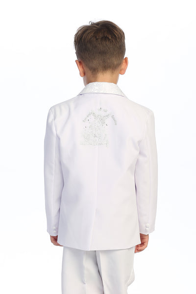 Boys’ White Baptism Suit – Embroidered Religious Symbols for Christening