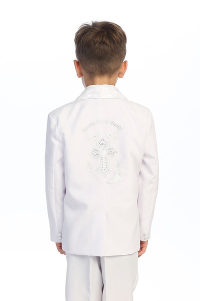 Boys’ White Baptism Suit – Embroidered Religious Symbols for Christening