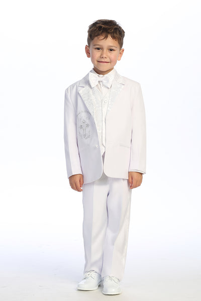 Boys’ White Baptism Suit – Embroidered Cross & Maria Design