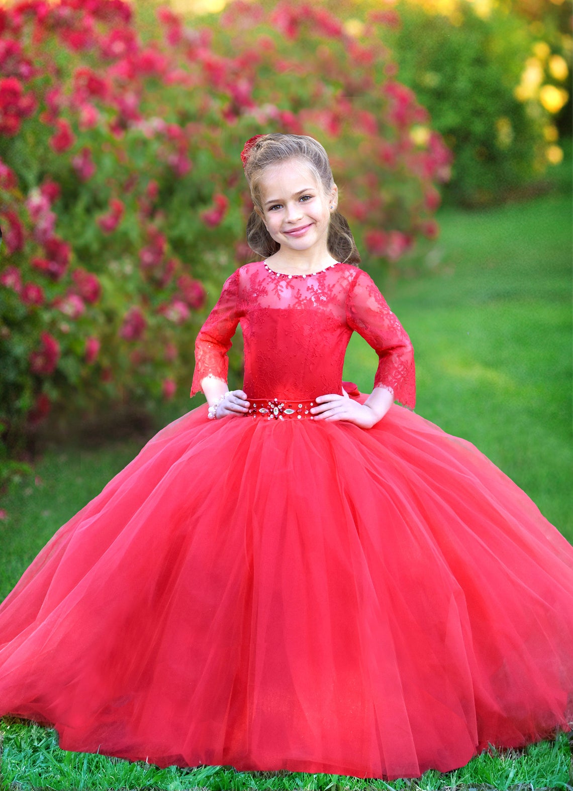 Gorgeous Pageant Wedding Flower Girl Tulle Dress Baby Birthday Party Dress