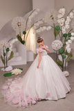Girls Ivory Pink Couture Pageant Gown with Cape Train | Blush Kids