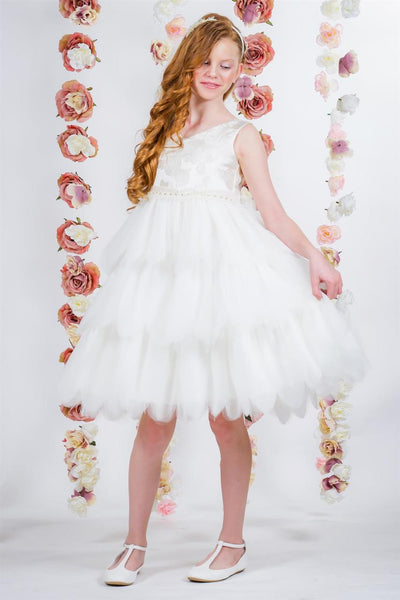 Girls Special Occasion Party Dress | Girls Ruffled Brocade Dress