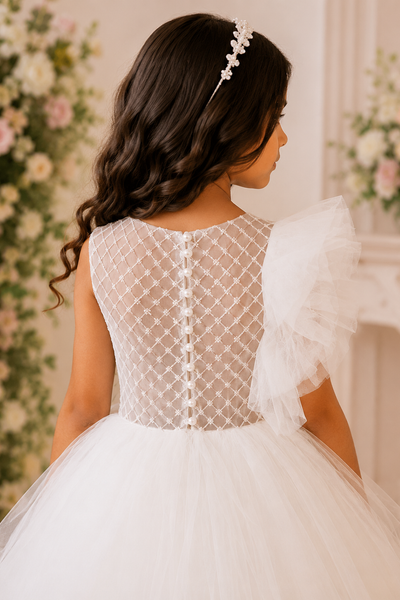Ivory Ruffle Tulle Ball Gown Flower Girl Dress