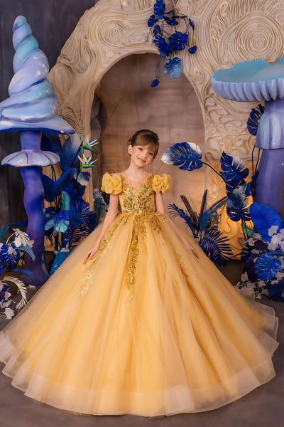 Maristella Gold Couture Gown – Luxury Girls Formal Dress