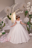 Girls Ivory Pink Couture Pageant Gown with Cape Train | Blush Kids