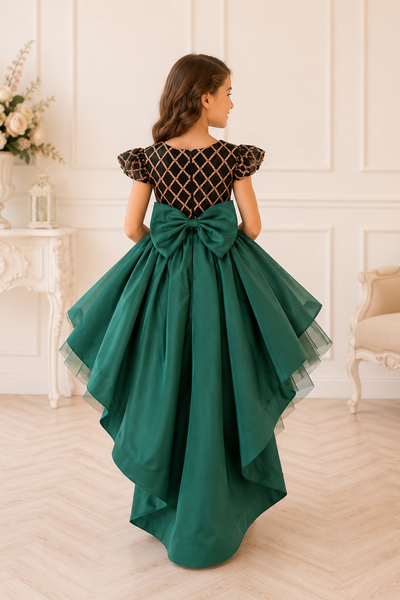 Emerald Couture High Low Pageant Gown with Train