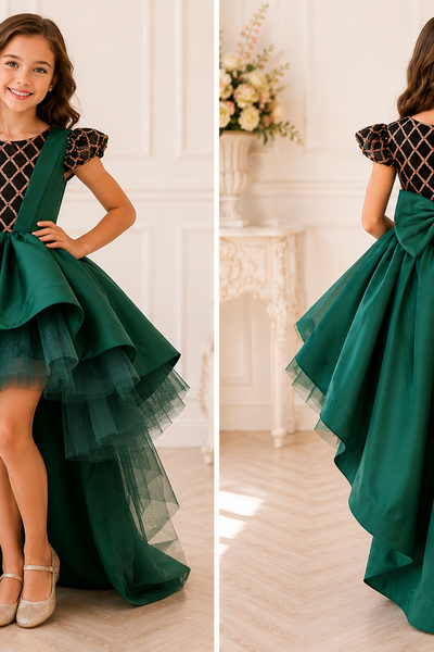 Emerald Couture High Low Pageant Gown with Train
