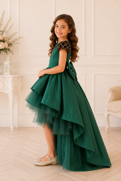Emerald Couture High Low Pageant Gown with Train