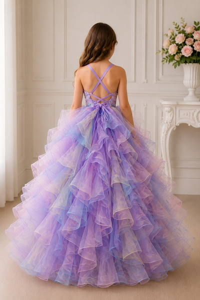 Girls Ombre Tulle Pageant Gown Floor Length Dress
