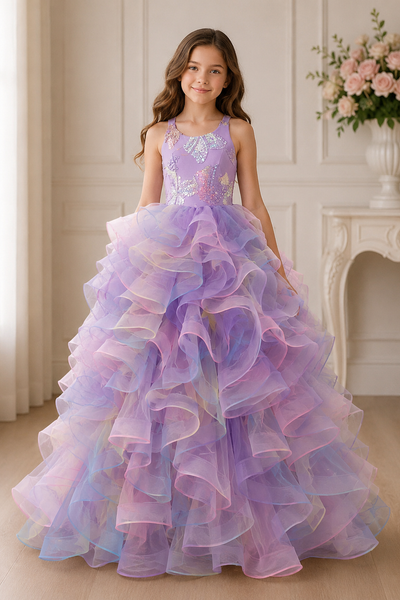 Girls Ombre Tulle Pageant Gown Floor Length Dress