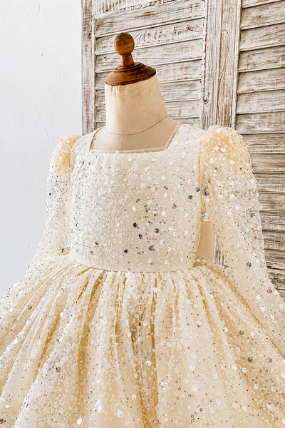 Girls Sequin Tulle Dress Long Sleeve Party Dress