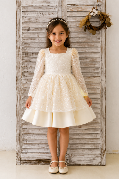 Girls Sequin Tulle Dress Long Sleeve Party Dress